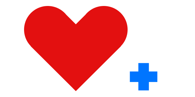 an illustration of a big heart and a small plus to signify the health insurance coverage benefit of employees working in MobileMINDS